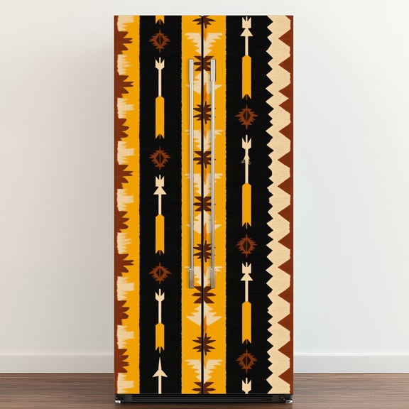 Self Adhesive Vinyl Refrigerator Wrap Set Tribal Southwestern Ethnic Geometric Door Mural Removable Fridge Sticker Peel and Stick Full Door Cover Decal Kitchen Bar Decor