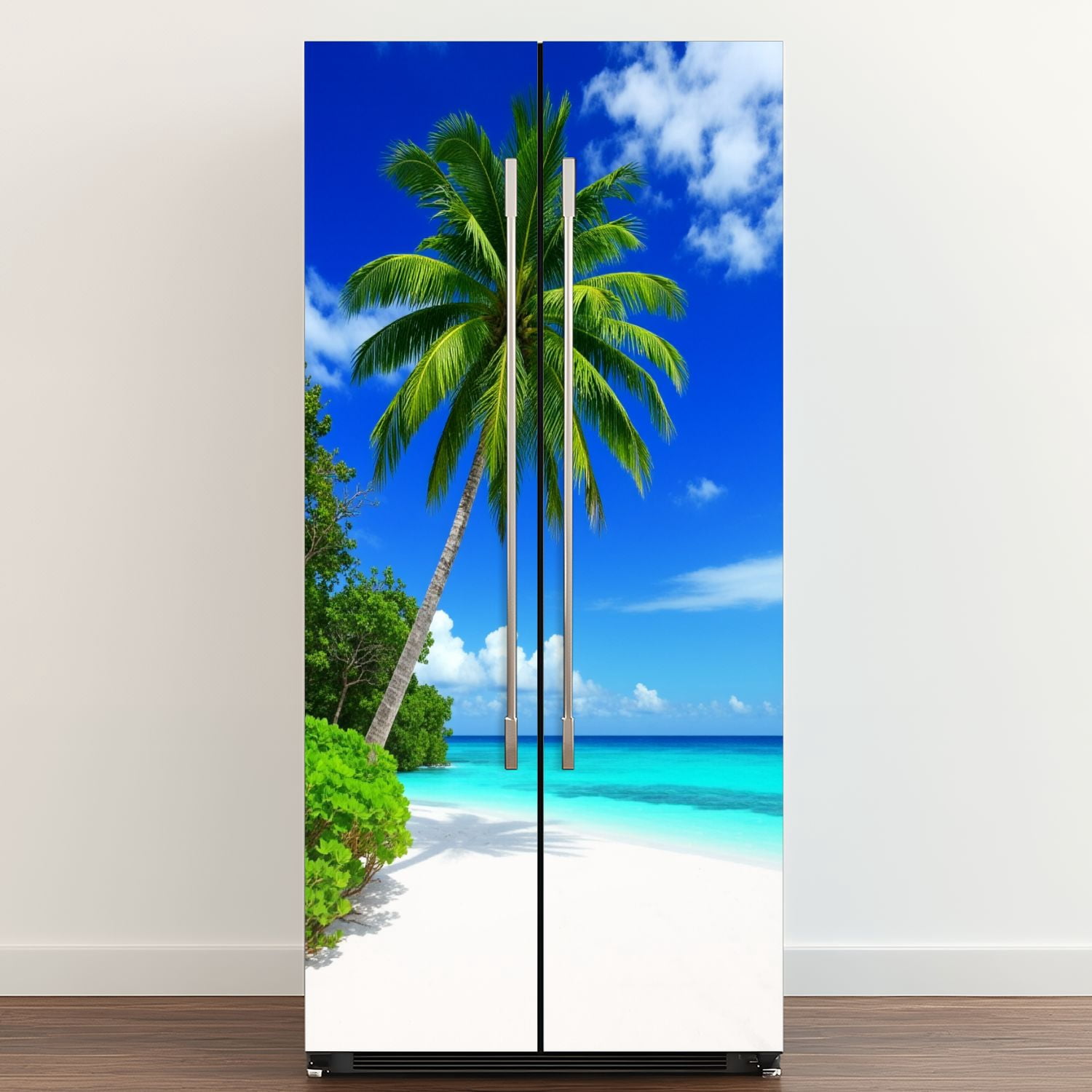 Self Adhesive Vinyl Refrigerator Wrap Set Tropical Paradise Beach Maldives Door Mural Removable Fridge Sticker Peel and Stick&nbsp;Full Door Cover Decal Kitchen Bar Decor