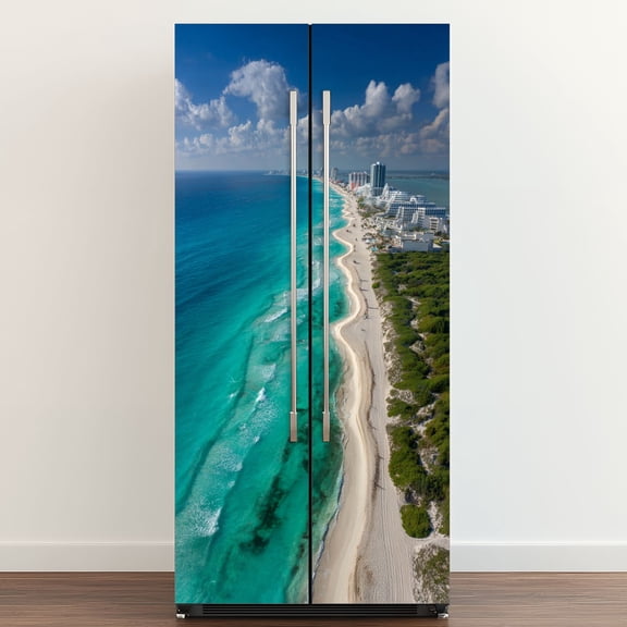 Self Adhesive Vinyl Refrigerator Wrap Set Two lovers point Guam Door Mural Removable Fridge Sticker Peel and Stick Full Door Cover Decal Kitchen Bar Decor