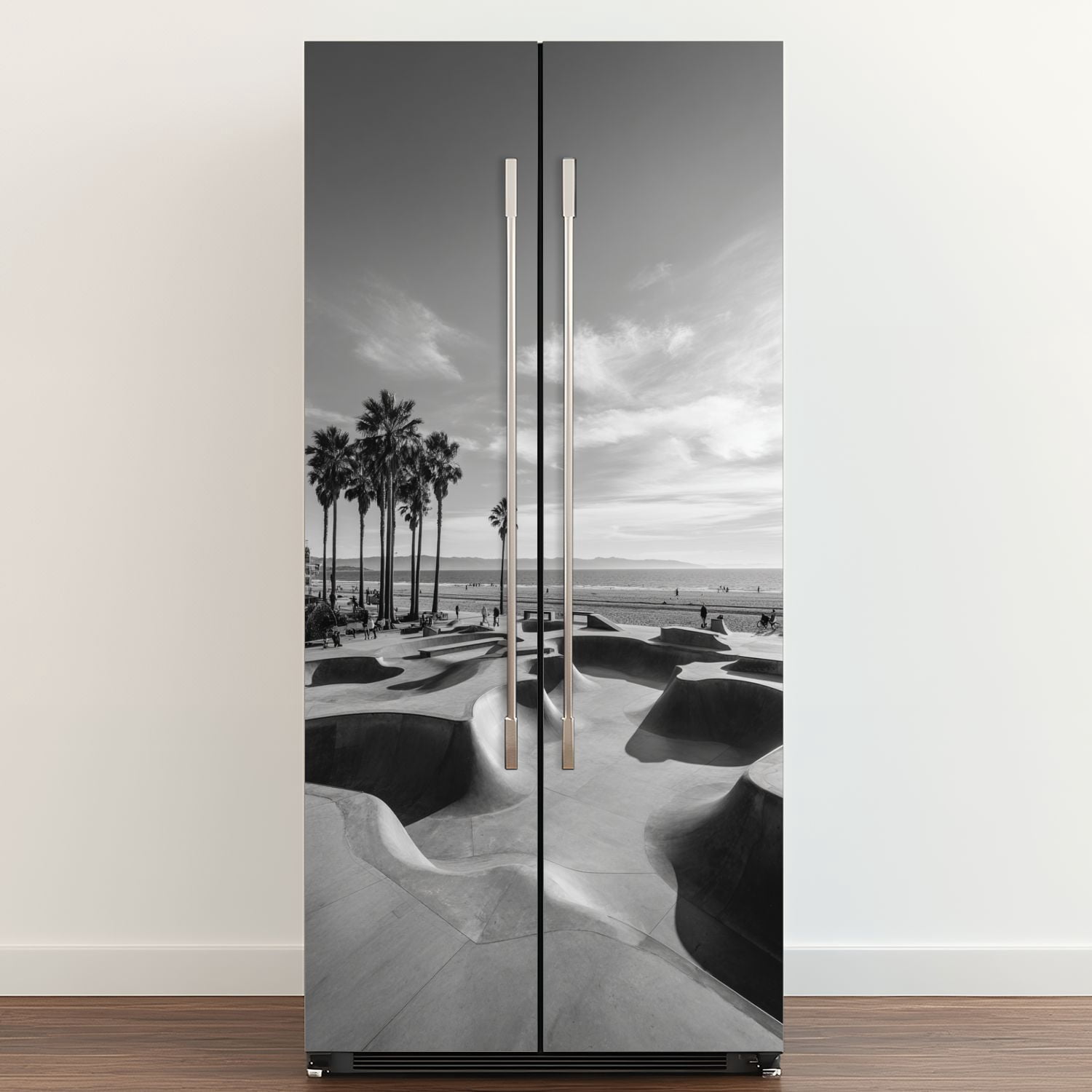 Self Adhesive Vinyl Refrigerator Wrap Set Venice Beach Skate Park White Door Mural Removable Fridge Sticker Peel and Stick&nbsp;Full Door Cover Decal Kitchen Bar Decor