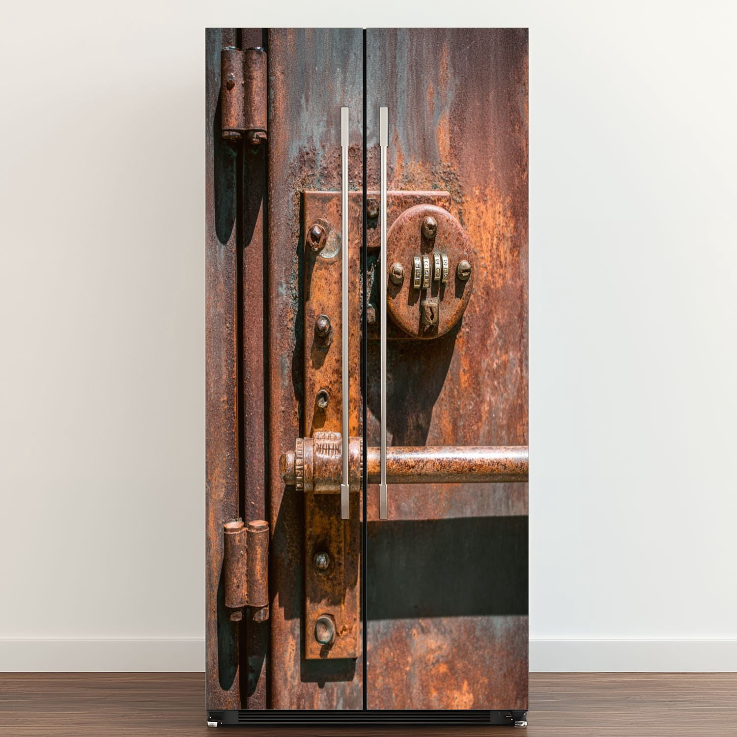 Self Adhesive Vinyl Refrigerator Wrap Set Vintage Rusty Bank Safe Door Mural Removable Fridge Sticker Peel and Stick&nbsp;Full Door Cover Decal Kitchen Bar Decor