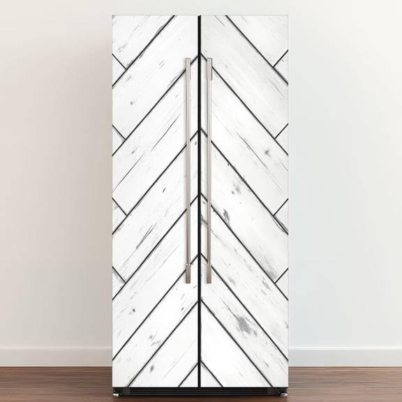 Self Adhesive Vinyl Refrigerator Wrap Set White Wood Rustic Door Mural Removable Fridge Sticker Peel and Stick Full Door Cover Decal Kitchen Bar Decor