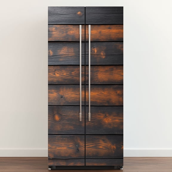 Self Adhesive Vinyl Refrigerator Wrap Set Wood Distressed Wood Look Faux Wood Panels Distressed Paint Door Mural Removable Fridge Sticker Peel and Stick Full Door Cover Decal Kitchen Bar Decor