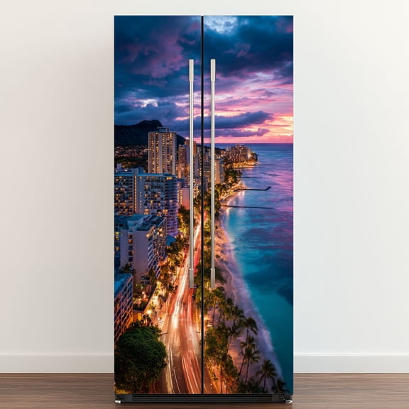 Self Adhesive Vinyl Refrigerator Wrap Set aerial night shot beirut lebanon city beirut Door Mural Removable Fridge Sticker Peel and Stick Full Door Cover Decal Kitchen Bar Decor