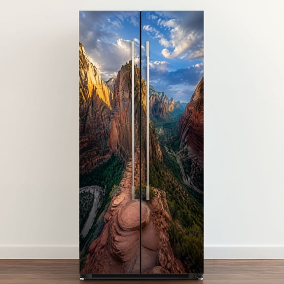 Self Adhesive Vinyl Refrigerator Wrap Set angels landing national park utah landscapes pictures Door Mural Removable Fridge Sticker Peel and Stick Full Door Cover Decal Kitchen Bar Decor
