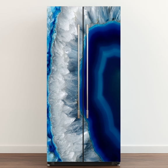 Self Adhesive Vinyl Refrigerator Wrap Set blue agate crystal Door Mural Removable Fridge Sticker Peel and Stick&nbsp;Full Door Cover Decal Kitchen Bar Decor