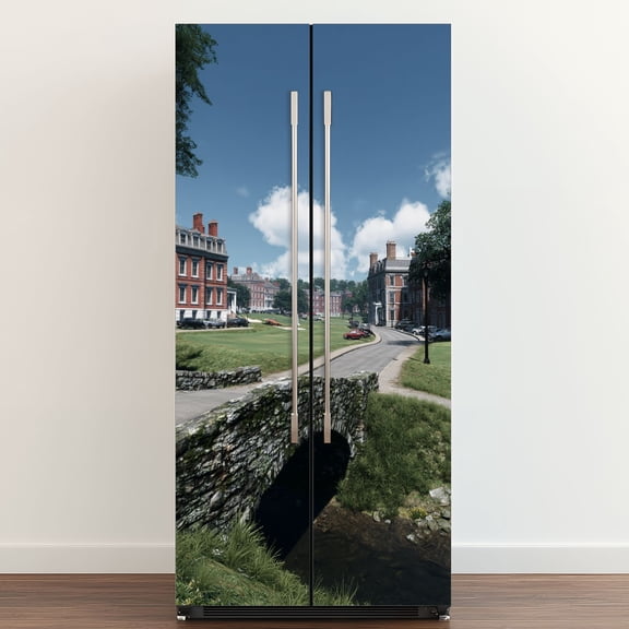 Self Adhesive Vinyl Refrigerator Wrap Set golf old course st andrews scotland old bridges pictures Door Mural Removable Fridge Sticker Peel and Stick Full Door Cover Decal Kitchen Bar Decor