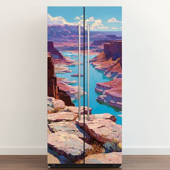 Self Adhesive Vinyl Refrigerator Wrap Set landscape Lake Door Mural Removable Fridge Sticker Peel and Stick&nbsp;Full Door Cover Decal Kitchen Bar Decor