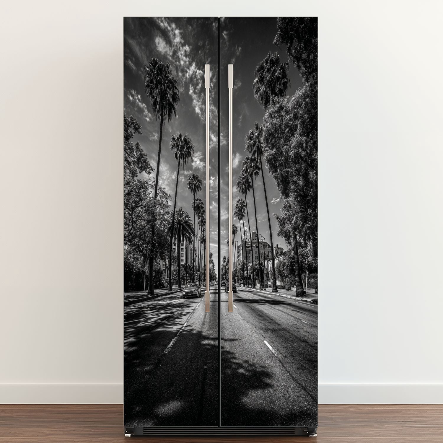Self Adhesive Vinyl Refrigerator Wrap Set los angeles streets black whites Door Mural Removable Fridge Sticker Peel and Stick&nbsp;Full Door Cover Decal Kitchen Bar Decor