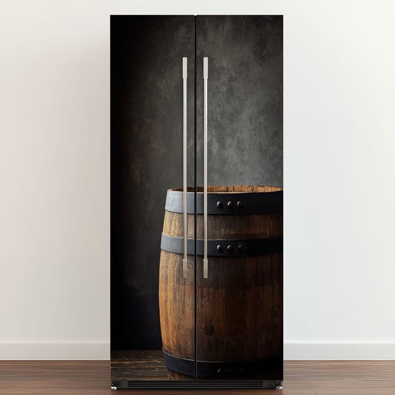Self Adhesive Vinyl Refrigerator Wrap Set old wooden barrel Door Mural Removable Fridge Sticker Peel and Stick Full Door Cover Decal Kitchen Bar Decor