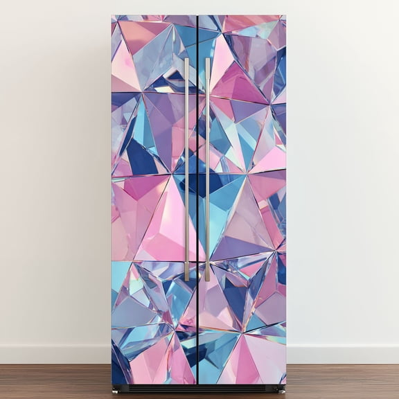Self Adhesive Vinyl Refrigerator Wrap Set pastel triangle geometrical stylized Door Mural Removable Fridge Sticker Peel and Stick&nbsp;Full Door Cover Decal Kitchen Bar Decor
