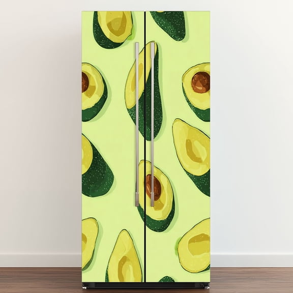 Self Adhesive Vinyl Refrigerator Wrap Set seamless whole sliced avocado bright green Door Mural Removable Fridge Sticker Peel and Stick&nbsp;Full Door Cover Decal Kitchen Bar Decor