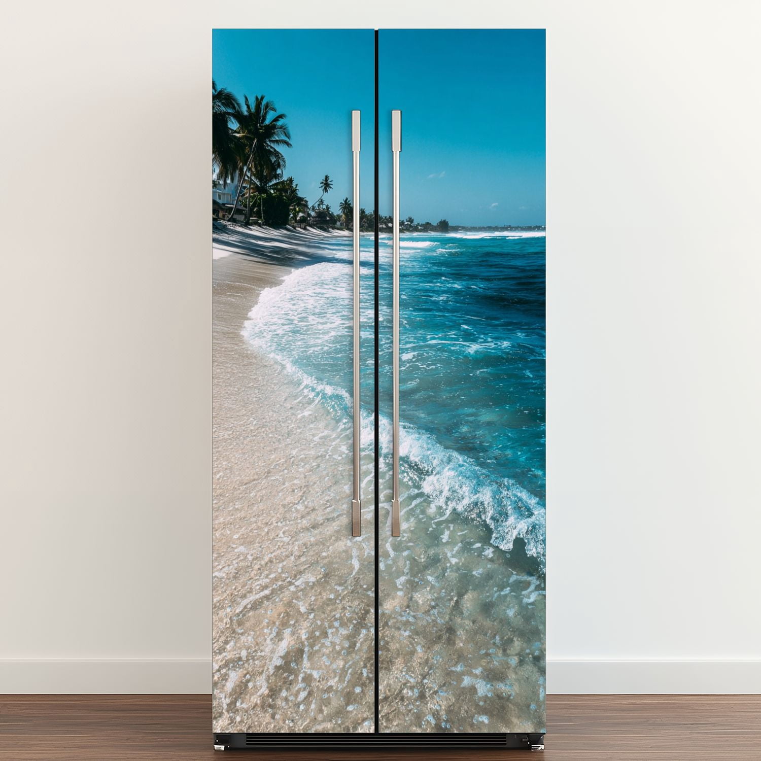 Self Adhesive Vinyl Refrigerator Wrap Set soft wave sandy beach water surface Door Mural Removable Fridge Sticker Peel and Stick&nbsp;Full Door Cover Decal Kitchen Bar Decor