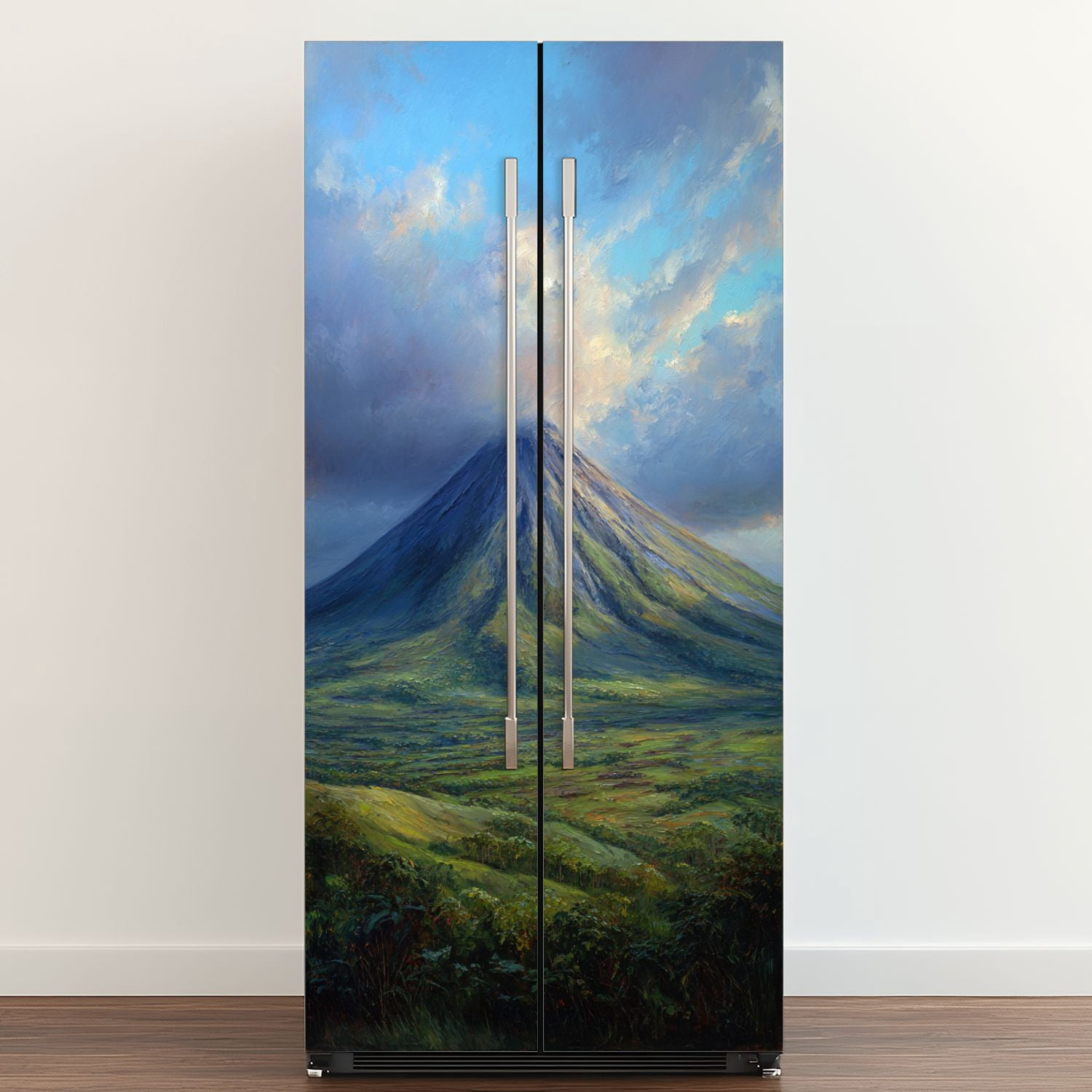 Self Adhesive Vinyl Refrigerator Wrap Set volcano large tree Door Mural Removable Fridge Sticker Peel and Stick&nbsp;Full Door Cover Decal Kitchen Bar Decor