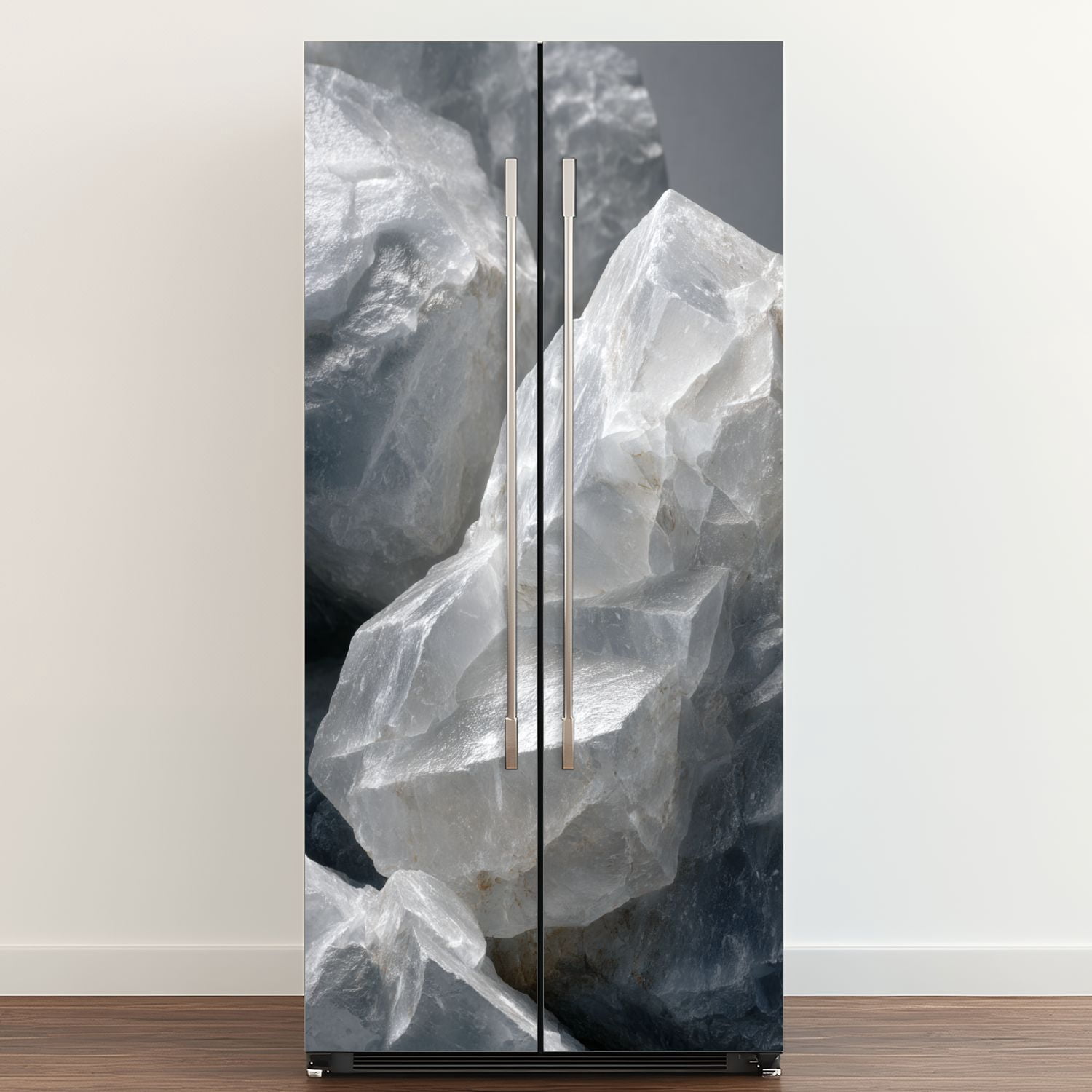 Self Adhesive Vinyl Refrigerator Wrap Set waves grey agate structure abstract nature Door Mural Removable Fridge Sticker Peel and Stick&nbsp;Full Door Cover Decal Kitchen Bar Decor