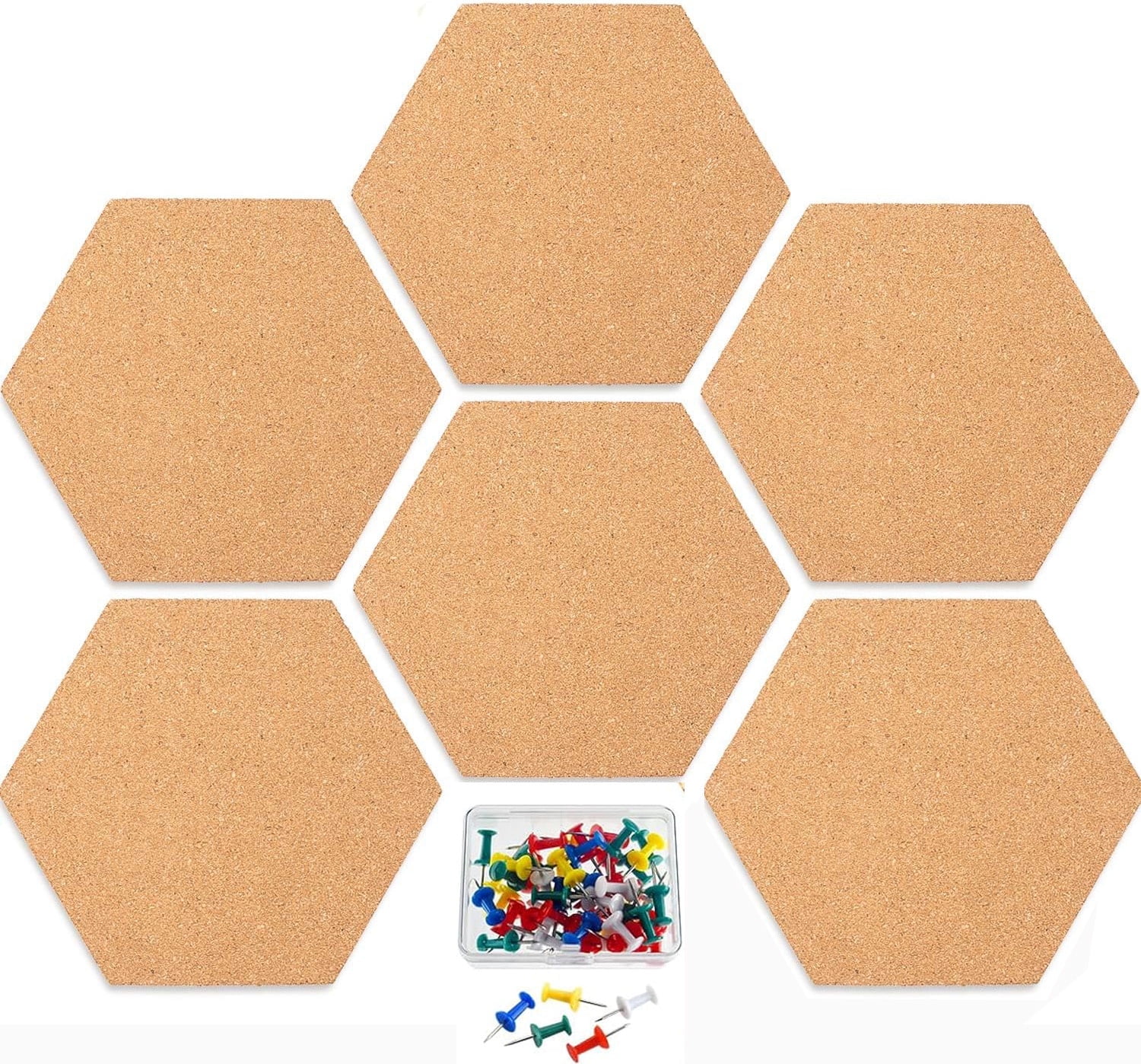 Self-Adhesive Wall Bulletin Board,6 Pack Hexagon Cork Board Tiles,DIY Notice Board,Wall Bulletin Board with 40 Push Pins, Application Message Board for DIY, Pictures Hanging, Office Home Decoration