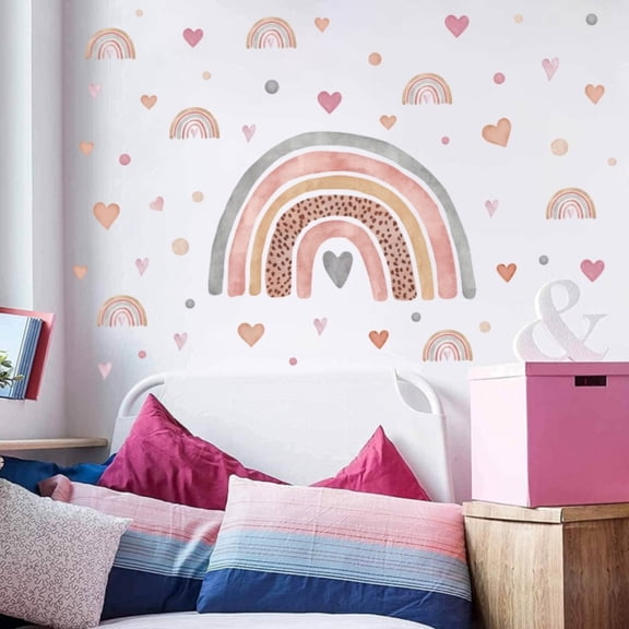 Self-Adhesive Wall Decals, Hand-Drawn Heart and Polka Dot Stickers for Bedroom Living Room Study Area Home Background Decor and Creative Wall Display