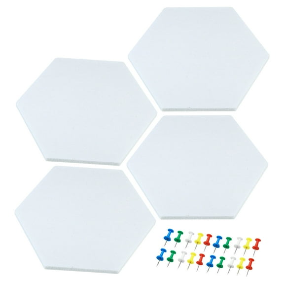 Self Adhesive Wall Hexagon Bulletin Felt Board Tile with Push Pin, White 4 Pack