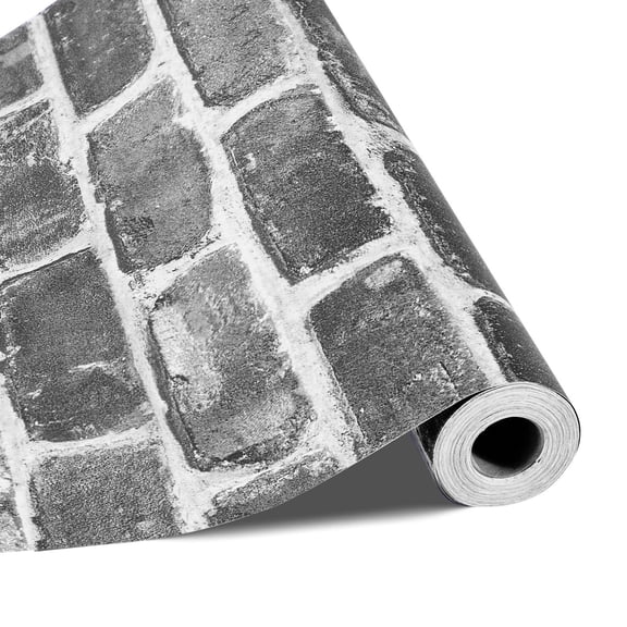 Self Adhesive Wallpaper 17.7 x 393.7 Inches Gray Brick Pattern Waterproof Easy to Clean Peel and Stick for Bedroom Kitchen Bathroom Office Desk Wall Decor