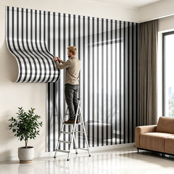 Self Adhesive Wallpaper Roll 3.0mm Thick Reflective Metallic Stripe for Living Room Bedroom Rental Decor 118x15.7 Inches