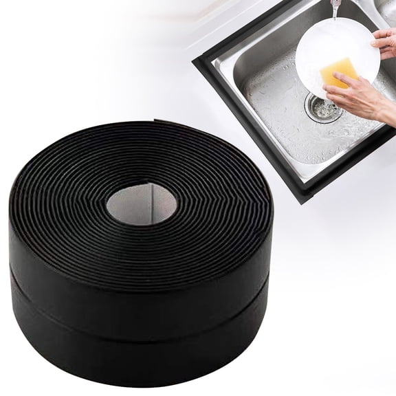 Self-Adhesive Waterproof Sealing Strip for Kitchen Counter Toilet Base Bathtub Edge, Flexible Easy Install Mold-Resistant & Leak-Resistant Tape for Sink or Vanity, Black, 1 Roll, By Harlik