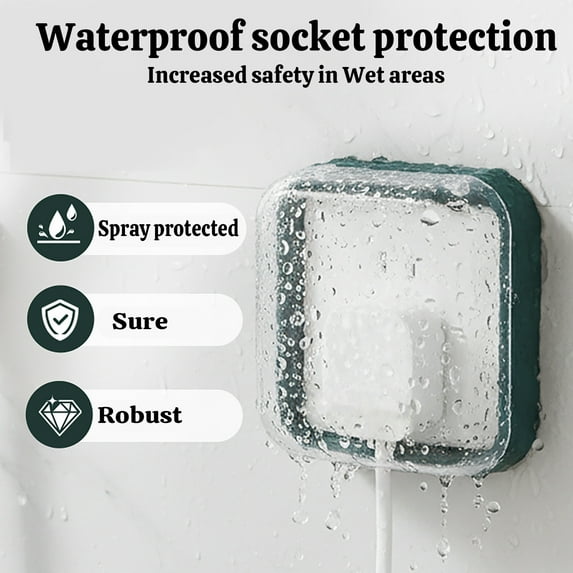 Self-Adhesive Waterproof Socket Cover - Durable Protective Cover for Electrical s Dustproof Water-Resistant Shield Easy to Install for Home Office Bathroom Kitchen, Green, 1pc