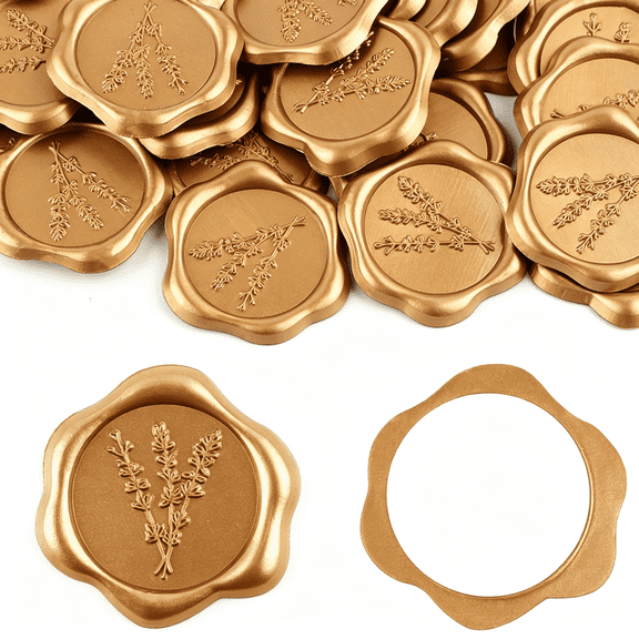 Self‑Adhesive Wax Seal Stickers, Lavender Pattern Pre‑Made Wax Seals, 30 Pcs 1.34" Gold Wax Seal Stickers for Wedding Invitations, Envelopes, Greeting Cards Decor