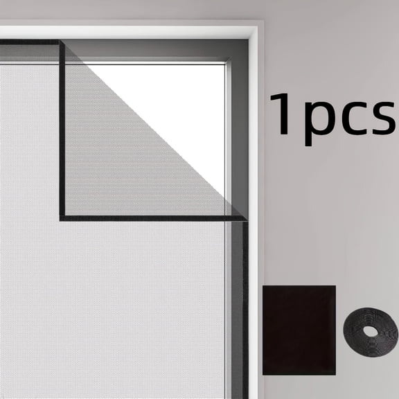 Self-Adhesive Window Screen Curtain with Hooks & Tape - Panel Coverage, Insect Proof Mesh Suitable for Multiple Windows, Install Plastic Screen Doors for Ventilation & (No Frame Required)