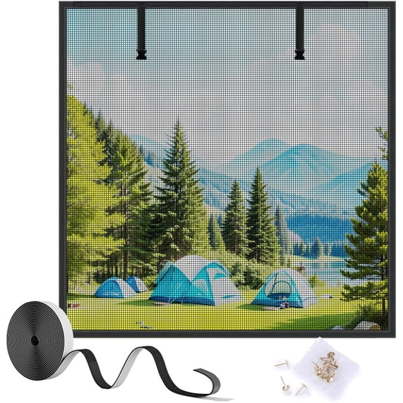Self-Adhesive Window Screen Mesh 20" 28" 32" 48" 78", Window Screen Curtain with Hook and Loop Tape, No Drill Ready to Install Bug Insect Screen(20x20in/51x51cm)
