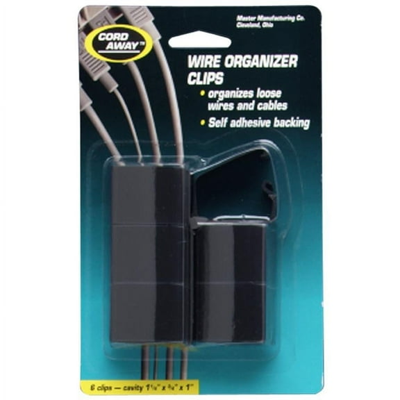 Self-Adhesive Wire Clips, Black, 6/pack | Bundle of 5 Packs
