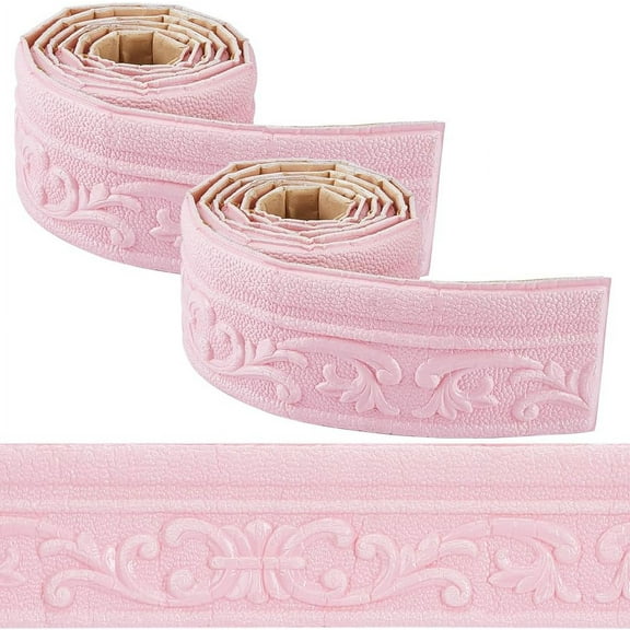 Self-Adhesive XPE Grain Contact Paper Wall Stickers for Shelf Liner Dresser Drawer Locker Pink 80x6mm about 2.25m/pc 2pcs