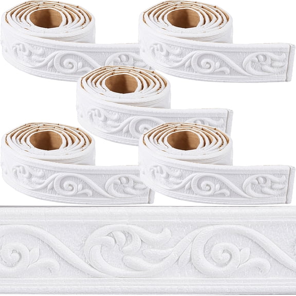 Self-Adhesive XPE Grain Contact Paper Wall Stickers for Shelf Liner Dresser Drawer Locker White 50x4mm 2.235~2.25m/pc 5pcs