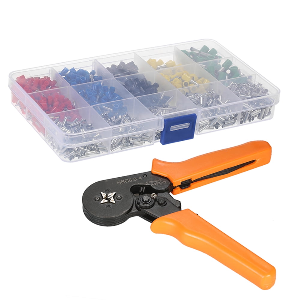 Self Adjustable Professional Cable Wire Crimper Crimping Pliers Tool Ferrule Crimpers 0.25-6.0mm² + 1640pcs Copper Insulated Cord Pin End Crimp Terminals Electrical Wire Connector