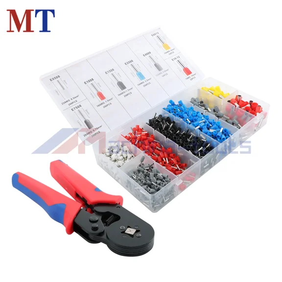 Self-Adjustable Ratchet Wire Crimping Tool Awg23-7 With 1200 Pack Ferrules