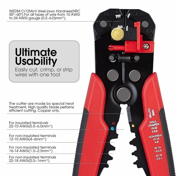 Self Adjusting Automatic Wire Stripper Cutter Crimper Cable Stripping Tool 8"