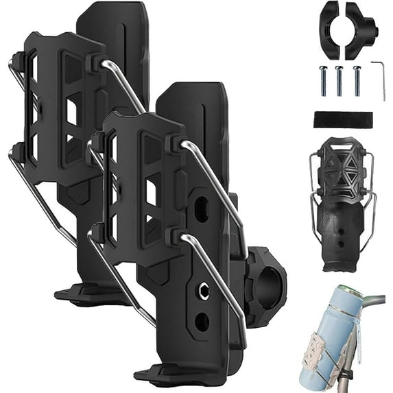 Self-Adjusting Cup Holder, Adaptive Cycling Bottle Holder, 360 Degree Rotatable Motorcycle Water Bottle Holders Cage with Automatic Clamping, Adjustable Handlebar Cup Cage