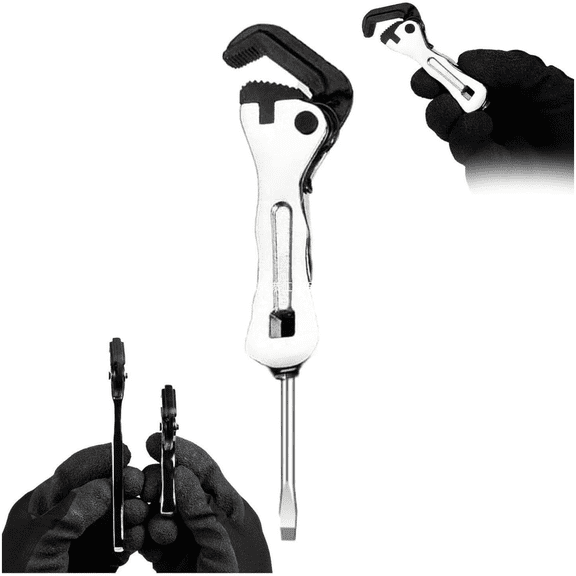 Self Adjusting Micro Stubby Wrench, 2 in 1 Dual Function Adjustable Ratchet Wrench with Built In Screwdriver Bit Holder, Small Mini Pocket Spanner Tool for Home Automotive Plumbing Tight Space Repair