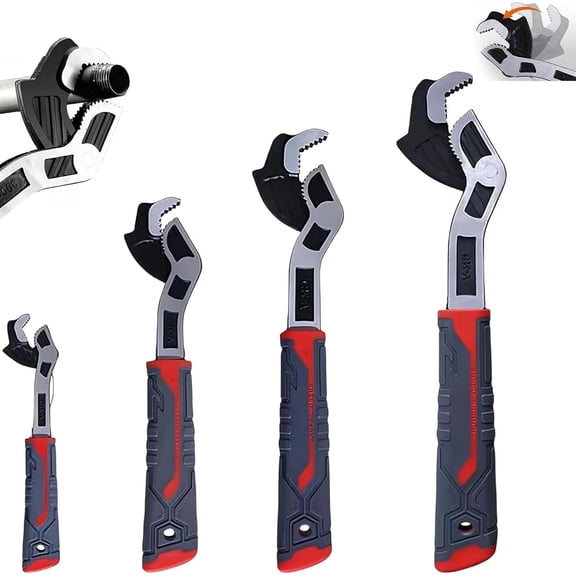 4-Piece Self-Adjusting Pipe Wrench Set, 6-12 in, Self-Locking Plumbing Wrench, Chrome Vanadium Steel