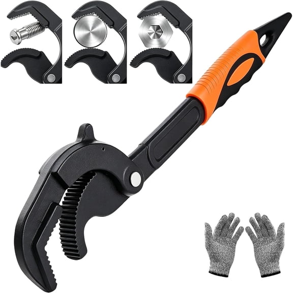 Self Adjusting Pipe Wrench Set, 10 & 15 Inch Universal Adjustable Spanner with 0.55“-2.48” 14mm-60mm Jaw Range for Standard Irregular Nuts, Pipes, Plumbing Hand Repair Tools (S,Orange&Black)