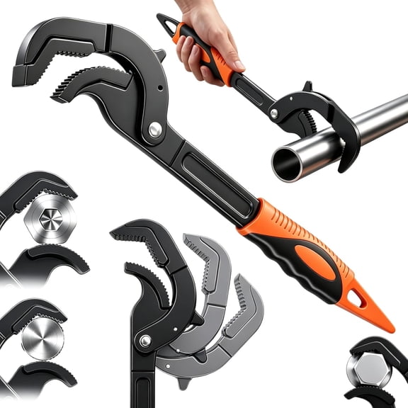 Self Adjusting Pipe Wrench, Universal Pipe Wrench, Self Tightening Clamp Heavy Duty High Carbon Steel Anti Slip Teeth for Pipes Clamp,Irregular Nuts,Plumbing,Repair,Fixtures