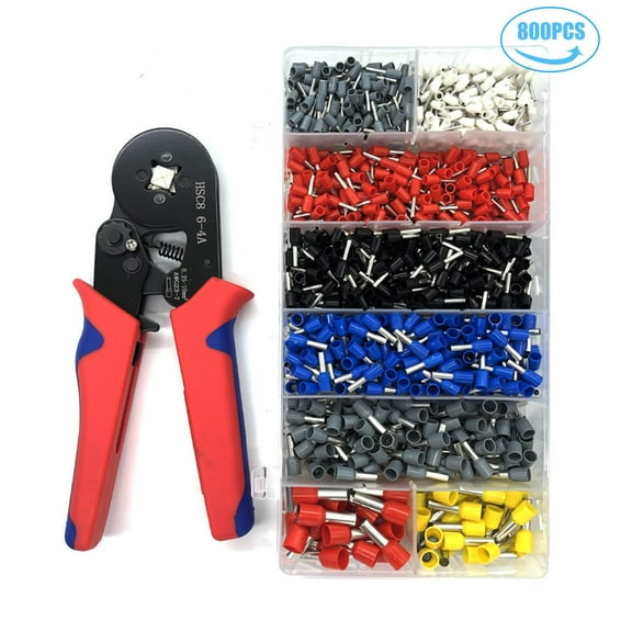 Self-Adjusting Tubular Terminal Crimping Pliers Kit HCS8 6-4A, 0.25-10mm Wire Electrical Ferrule Crimper Tool, 800pcs Terminals