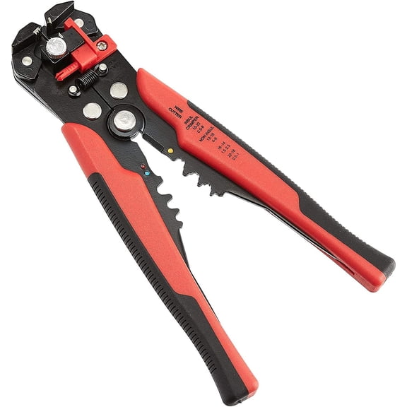 Self-Adjusting Wire Stripper and Crimping Tool, Strips 10-24 AWG, Black/Red