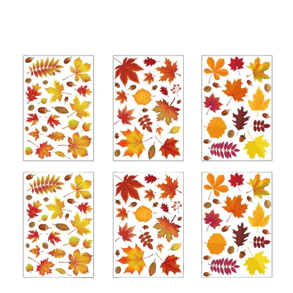 Self Autumn Window Stickers 6 8 Sheets Maple Leaf Turkey Squirrel Pvc Waterproof Decorative Clings For Windows