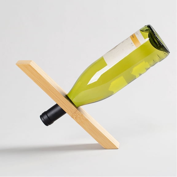 Self Balancing Wine Bottle Rack for 750ml Bottles with Curved Wood Design – Unique Floating Wine Display for Countertop or Gift