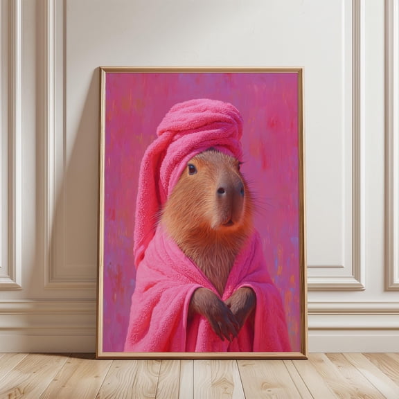 Self Care Capybara Poster Bright Colourful Wall Art Weird Animal , Poster Print Only