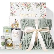 Self Care Gifts for Women, 8 Pcs Birthday Gift Get Well Soon Gift Baskets, Thinking of You Sympathy Gifts Baskets Spa Care Package with Knitted Tassel Blanket, Mothers Day Gifts for Mom, Sage Green