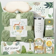 Self Care Gifts for Women Get Well Soon Gift Baskets w/ Blanket, Thinking of You Gifts Spa Gift Baskets Self Care Kit for Women Relaxation Gifts Box, Mothers Day Gifts for Mom (Sage Green)