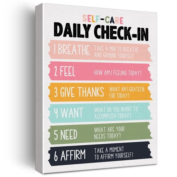 Self Care Wall Art Canvas poster Mindfulness Daily Check-in Mental Health Poster Canvas for Therapy Office Decor poster