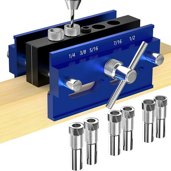 Self Centering Dowel Jig Kit, Drill Guide Jig Block for Straight Holes 6PCS Drill Bushings, for Woodworking, Adjustable