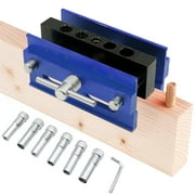 Self Centering Doweling Jig, Adjustable Doweling Jig, Straight Hole Drilling Guide, Precision Woodworking Tool with Multiple Drill Sizes, High Durability, Blue Aluminum Body